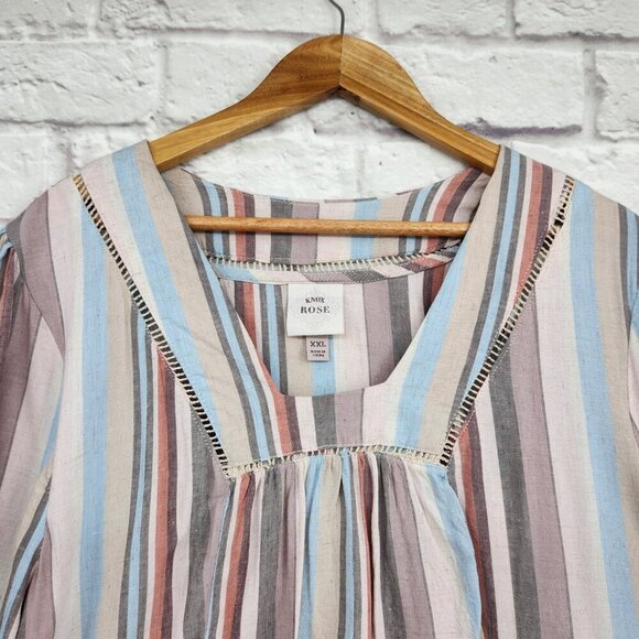 Knox Rose Rayon Linen Blend Boho Squared Neck Striped Summer Dress Sz XXL Flowy - Picture 7 of 13